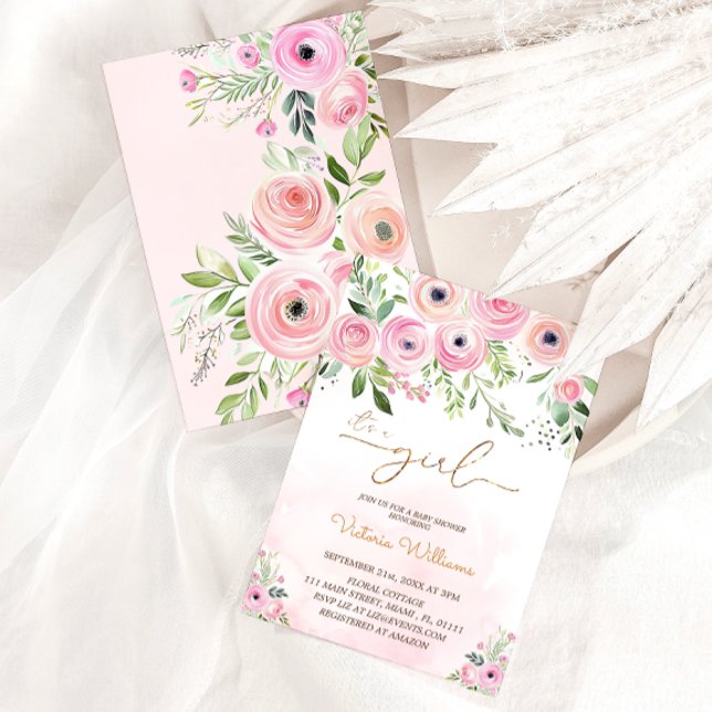 Blommigt  Rosa Baby Shower Inbjudningar (Skapare uppladdad)