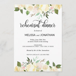 Blommigt Rosa Beige Ivory Bröllop Rehearsal Dinner Inbjudningar