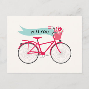 Blommigt Rosa Bike Miss You Anpassningsbar Vykort
