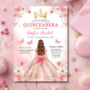 Blommigt  Rosa Bilingual Spain Quinceanera Inbjudningar