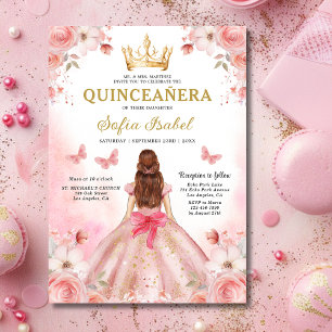 Blommigt Rosa Bilingual Spain Quinceanera Inbjudningar