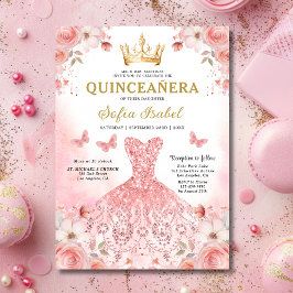 Blommigt Rosa Bilingual Spain Quinceanera Inbjudningar