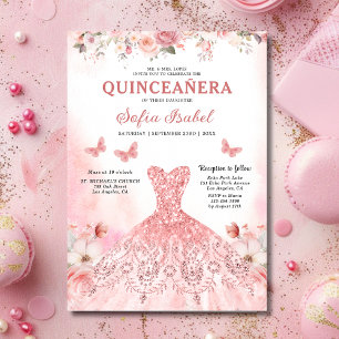 Blommigt Rosa Bilingual Spain Quinceanera Inbjudningar