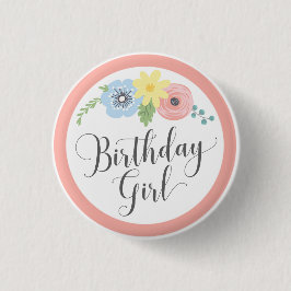 Blommigt Rosa Birthday Girl Baby & Kids Party Knapp