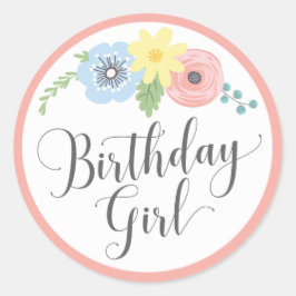 Blommigt Rosa Birthday Girl Baby & Kids Party Runt Klistermärke