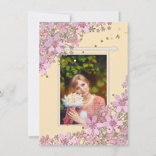 Blommigt rosa Blad polka dots glitter shin Inbjudningar (Framsida)