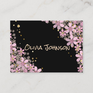 Blommigt rosa Blad polka dots glitter shin Visitkort