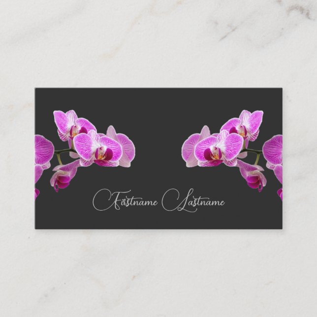 Blommigt rosa  blommar calligraphy mörk grått visitkort (Framsida)