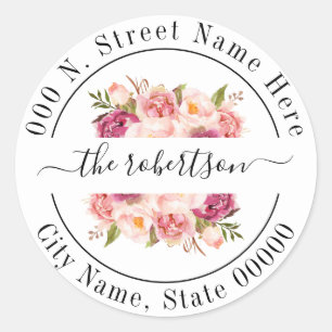 Blommigt rosa blommor boho chic returadress runt klistermärke