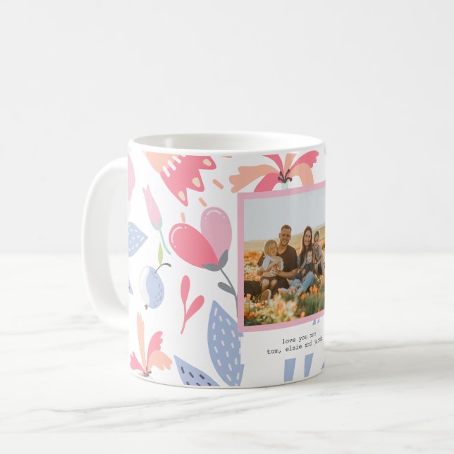 Blommigt Rosa Blue Anpassningsbar Photo Cute Gift  Kaffemugg (Framsida vänster)