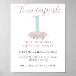 Blommigt rosa Blue Pastel 1: a födelsedagstidskaps Poster