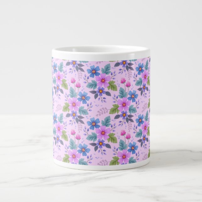 Blommigt Rosa Blue Violet Flowers Mönster-36841 Jumbo Mugg (Framsidan)