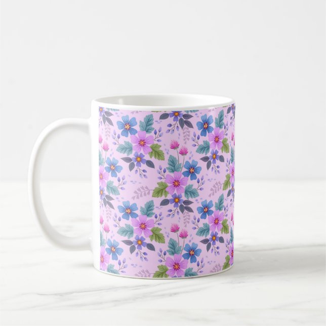 Blommigt Rosa Blue Violet Flowers Mönster-36841 Kaffemugg (Vänster)