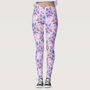 Blommigt Rosa Blue Violet Flowers Mönster-36841 Leggings