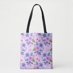 Blommigt Rosa Blue Violet Flowers Mönster-36841 Tygkasse