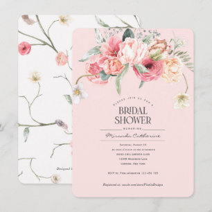 blommigt  rosa boho chic blommigt möhippa inbjudningar