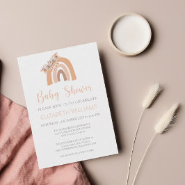 Blommigt Rosa Boho Rainbow Pampas Grass Baby Showe Inbjudningar