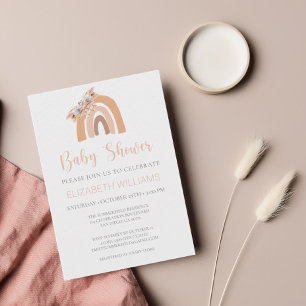Blommigt Rosa Boho Rainbow Pampas Grass Baby Showe Inbjudningar