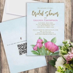 Blommigt Rosa Botanisk Elegant Peonies QR- kod Inbjudningar