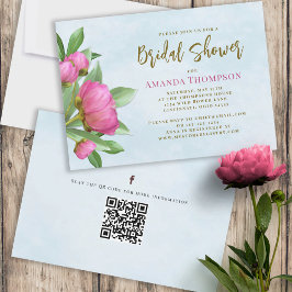 Blommigt Rosa Botanisk Elegant Peonies QR- kod Inbjudningar