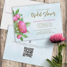 Blommigt Rosa Botanisk Elegant Peonies QR- kod Inbjudningar