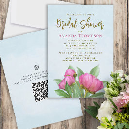 Blommigt Rosa Botanisk Elegant Peonies QR- kod Inbjudningar