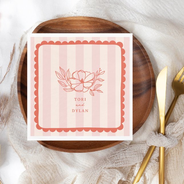 Blommigt Rosa Botaniska Rand Bröllop Pappersservett (Skapare uppladdad)