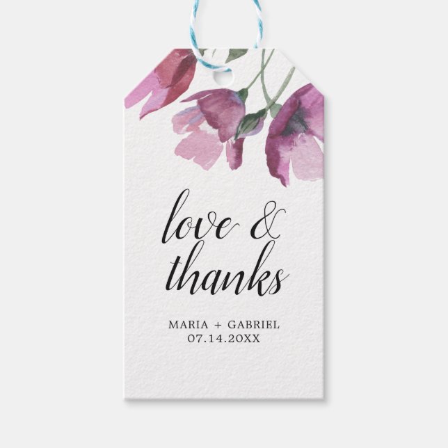 Blommigt rosa bouquet Bröllop Tack Gift Märkres Presentetikett (Framsidan)