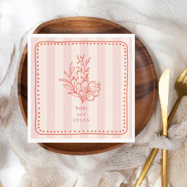 Blommigt Rosa Bouquet Rand Bröllop Pappersservett