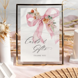 Blommigt Rosa Bow Baby i blodkort och presenter Poster