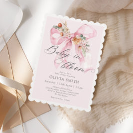 Blommigt Rosa Bow Baby i Bloom Baby Shower Inbjudningar
