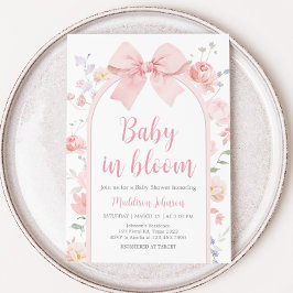 Blommigt Rosa Bow Baby i Bloom Baby Shower Inbjudningar