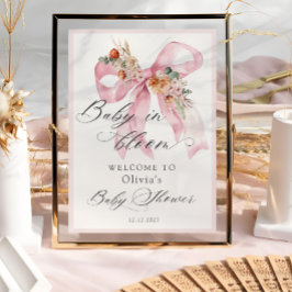 Blommigt Rosa Bow Baby i Bloom Baby Shower Välkomm Poster