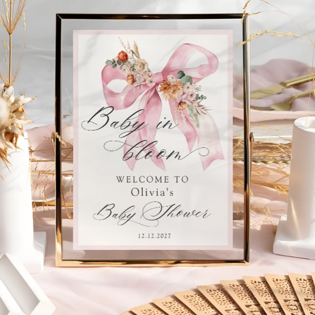 Blommigt Rosa Bow Baby i Bloom Baby Shower Välkomm Poster (Skapare uppladdad)