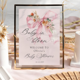 Blommigt Rosa Bow Baby i Bloom Baby Shower Välkomm Poster