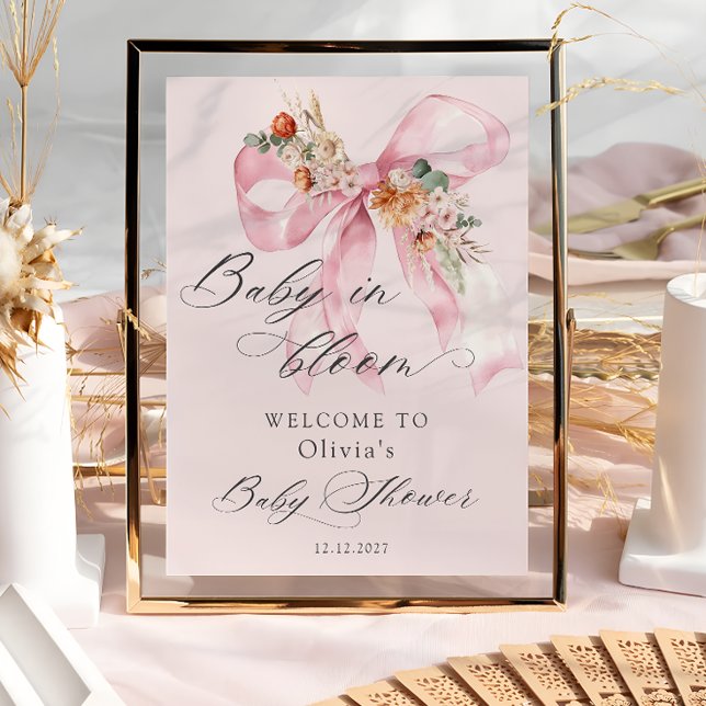 Blommigt Rosa Bow Baby i Bloom Baby Shower Välkomm Poster (Skapare uppladdad)