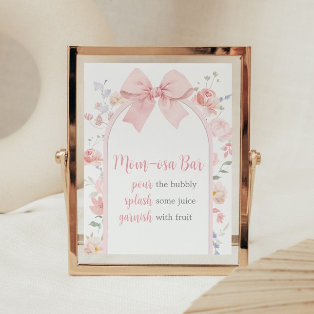 Blommigt Rosa Bow Baby i Bloom Mamma Osa Pub Poster (Pink Bow Baby in Bloom Baby Shower Mom Osa Bar Sign)