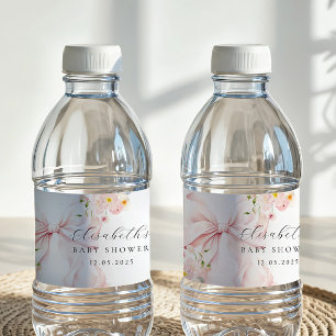 Blommigt Rosa Bow Baby Shower-favoritfack Vattenflaskor Etikett