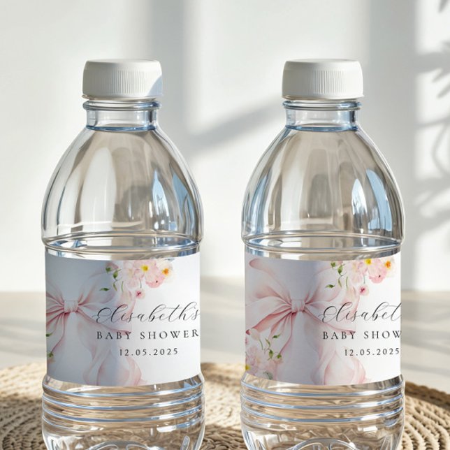 Blommigt Rosa Bow Baby Shower-favoritfack Vattenflaskor Etikett (Skapare uppladdad)