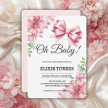 Blommigt Rosa Bow Baby Shower