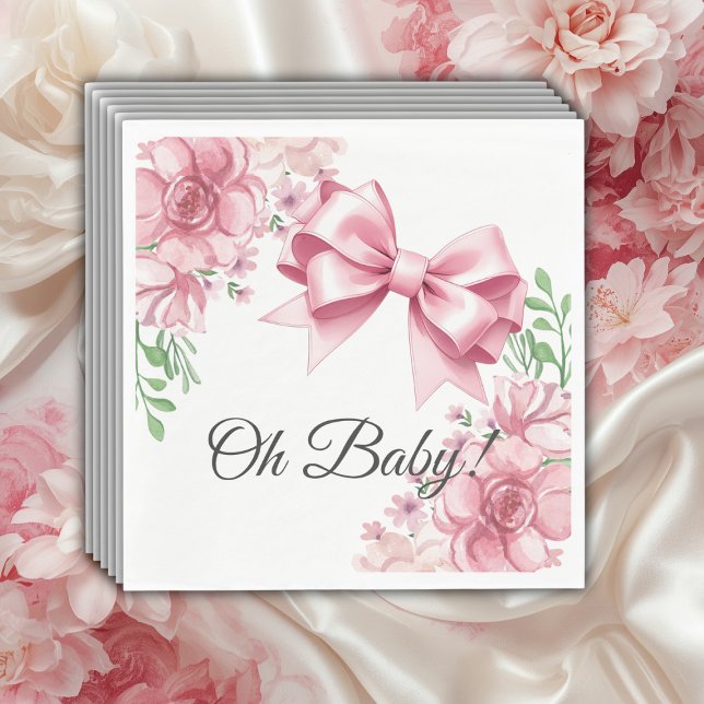 Blommigt Rosa Bow Baby Shower Pappersservett (Skapare uppladdad)