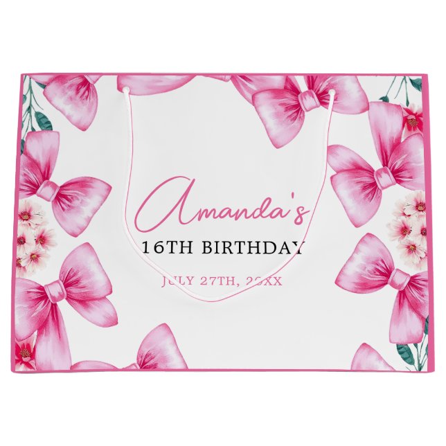Blommigt Rosa Bow Coquette Sweet 16 Birthday (Framsidan)