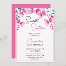 Blommigt Rosa Bow Coquette Sweet 16 Birthday