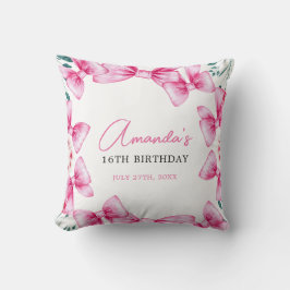 Blommigt Rosa Bow Coquette Sweet 16 Birthday Kudde