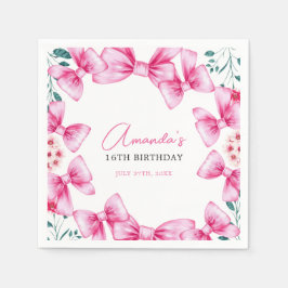 Blommigt Rosa Bow Coquette Sweet 16 Birthday Pappersservett