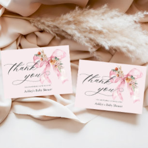 Blommigt Rosa Bow Elegant Baby Shower Tack Kort