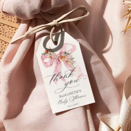 Blommigt Rosa Bow Elegant Baby Shower Tack Presentetikett