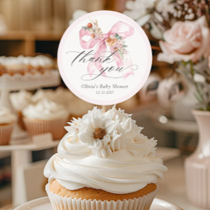 Blommigt Rosa Bow Elegant Baby Shower Tack Runt Klistermärke