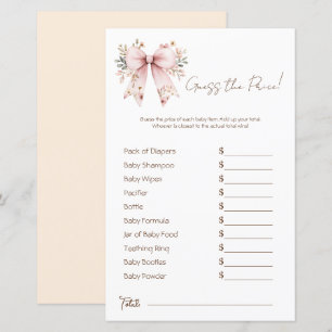 Blommigt Rosa Bow Girl Baby Shower Pris gissning
