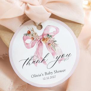 Blommigt Rosa Bow Girl Baby Shower Tack Gåvor Etiketter